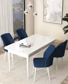 Dining Table & Chairs Set (5 Pieces) Arp - White, Navy Blue