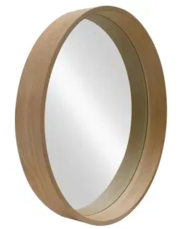 Estila Designové skandinávské nástěnné zrcadlo Auri s vysokým kulatým rámem v přírodním světlém hnědém dubovém provedení 70 cm