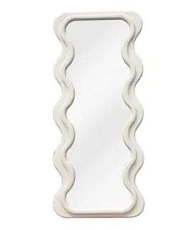 Estila Designové art deco nástěnné obdélníkové zrcadlo Swan s rámem v bílé barvě se zvlněnými bočními stranami 160 cm