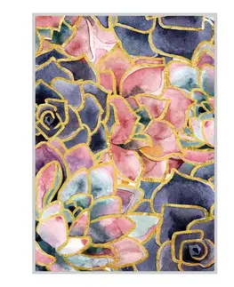 Estila Moderní designový obraz Rosé v bílém dřevěném rámu s motivem růží v odstínech růžové a fialové se zlatým detailem 122 cm