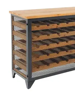 Estila Designová industriální vinotéka Crawley s výsuvnými zásuvkami z jedlového dřeva a s černou kovovou konstrukcí 127 cm