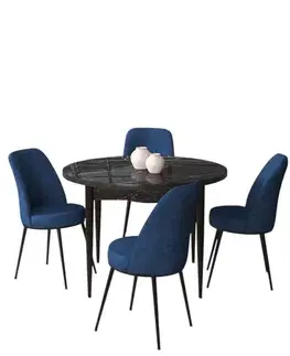 Dining Table & Chairs Set (5 Pieces) Tor - Black Marble, Navy Blue