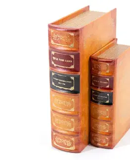 Estila Stylový kožený set knih H.B. Stowe v oranžové barvě s dekorativním vzhledem 27cm
