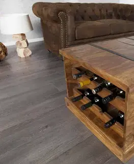 Estila Designový konferenční stolek z masivu s barem na víno 100cm