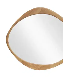 Estila Moderní oválné nástěnné designové zrcadlo Auri s rámem organického tvaru ve světle hnědé dubové barvě 89 cm