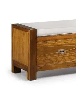 Estila Elegantní masivní lavice Star z masivu s polštářem a dvěma zásuvkami 120cm