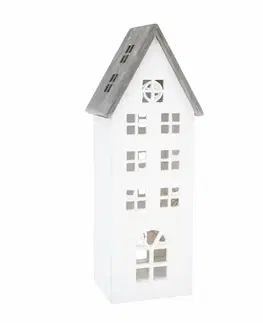 Vánoční dřevěná LED dekorace Light house bílá, 11,7 x 21 x 9,8 cm