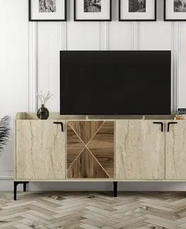 Konzolový stolek Venedik - Walnut, Travertine