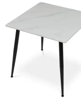 Jídelní stůl 80 x 80 cm, keramika a mramor, bílá