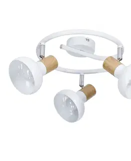 Spirálová stropní lampa kovová bílá + dřevěná 3E14 Puerto