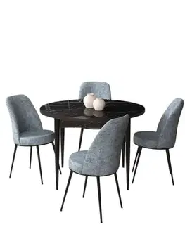 Dining Table & Chairs Set (5 Pieces) Tor - Black Marble, Grey