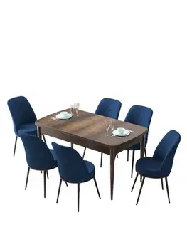 Extendable Dining Table & Chairs Set (7 Pieces) Zen - Baroque, Navy Blue