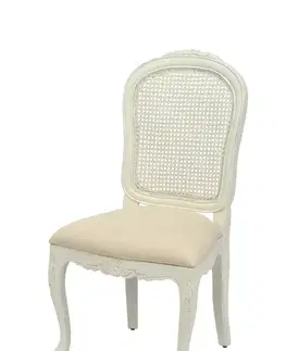Estila Provence masivní bílá jídelní židle Preciosa s látkovou sedací částí a opěradlem z ratanu s mahagonovým tělem 99cm
