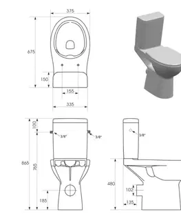 SAPHO HANDICAP WC kombi zvýšený sedák s elektronickým bidetem BLOOMING ECONOMY PLUS, Rimless, zadní odpad, bílá NB-1160D-1