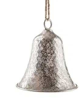 Kovový závěsný zvonek 17 cm, barva stříbrná, rustik