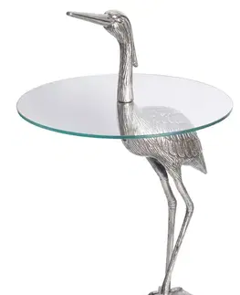 Estila Designový kulatý příruční stolek Ardea se skulpturální podstavou ve tvaru volavky ve stříbrné barvě 88 cm