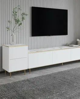Televizní stolek se skříňkami Imej White Marble and Gold