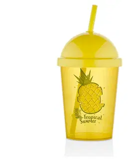 PROHOME - Pohár 450ml se slámkou Ananas, umělá hmota