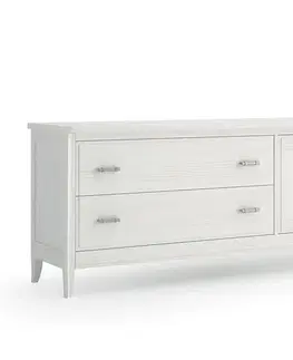 Estila Designový dřevěný TV stolek Genova v moderním stylu se dvěma šuplíky a dvířky obdélníkový 180cm