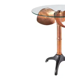 Estila Designový industriální kulatý kovový příruční stolek Helice v měděné barvě se skleněnou deskou 102 cm