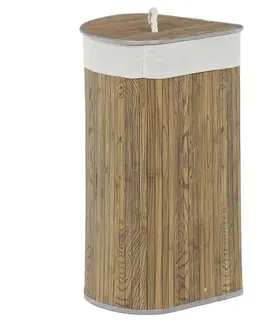 Bambusový prádelní koš s víkem ZEN rohový, hnědá