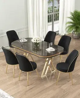 Dining Table & Chairs Set (7 Pieces) Lai - Anthracite, Gold, Black