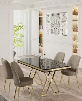 Dining Table & Chairs Set (5 Pieces) Vals - Black Marble, Gold, Cappuccino