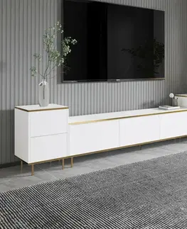 Televizní stolek se skříňkami Imej White and Gold