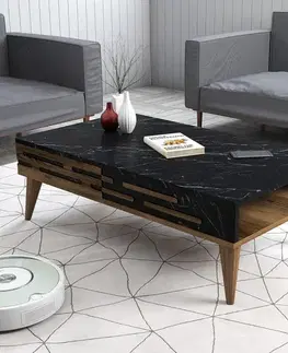 Konferenční stolek Valensiya - Walnut, Black, Marble