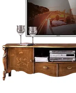 Estila Barokní masivní TV stolek Pasiones s poličkami, dvířky a šuplíky as bohatým rustikálním zdobením 187cm