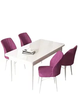 Dining Table & Chairs Set (5 Pieces) Arp - White, Purple