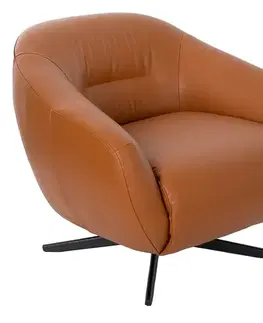 Estila Luxusní moderní otočné křeslo Vita Naturale s koňakově hnědým potahem z pravé kůže a kovovou podstavou 86 cm