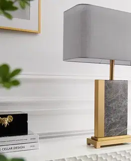 Estila Stolní lampa Miracul v glamour stylu s podstavou z mramoru šedé barvy a kovu ve zlaté barvě 65 cm