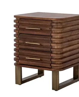 Estila Luxusní retro obdélníkový příruční stolek Astoria v masivním tmavém hnědém provedení se třemi zásuvkami a zlatými detaily 45 cm