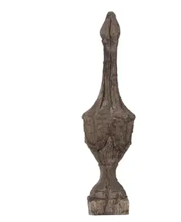 Estila Designová vintage dřevěná dekorace Blanco Decapado v hnědé barvě ve tvaru finály s vyřezávaným zdobením 59 cm