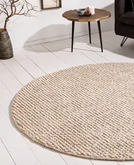 Estila Designový ručně tkaný kulatý koberec Ola Natura s vlnou béžová 150 cm