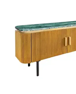 Estila Art deco obdélníkový čtyřdveřový TV stolek Gatsby s bronzovým korpusem a zelenou mramorovou deskou 160 cm