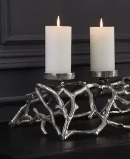 Estila Designový svícen na čtyři svíce Cuerna z kovu ve stříbrném provedení 60cm