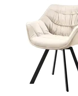 Estila Designová sametová otočná jídelní židle Monzana v šampaňské béžové barvě s černými kovovými nožičkami 80 cm