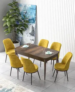 Extendable Dining Table & Chairs Set (7 Pieces) Zen - Baroque, Mustard