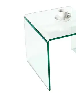 Estila Designový moderní skleněný čtvercový konferenční stolek Ghost s přihrádkou s oblými hranami 50 cm