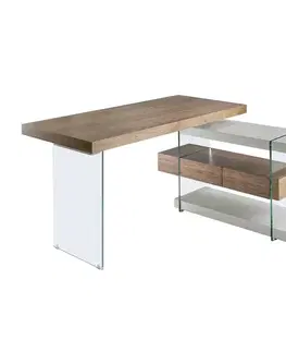 Estila Moderní kancelářský stůl Vita Naturale ze skla s dřevěnými deskami 140cm