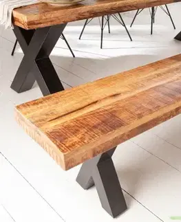 Estila Industriální moderní lavice Steele Craft z masivního mangového dřeva hnědé barvy as černýma zkříženýma nohama 160cm