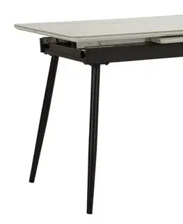 Estila Moderní obdélníkový rozkládací jídelní stůl Tarro s bílou deskou s mramorovým designem a černýma nohama 120-155 cm