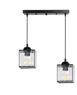 Závěsná lampa Glassia černá 2X40 E27 černé stínidlo + čiré krystaly