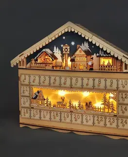 Solight LED adventní kalendář  horská chata, 10x LED, 50x40cm, 2x AA