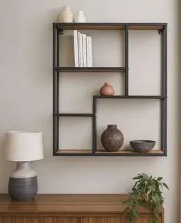 Kovová police LOFTY GRID Wall Oak, 91 x 75 cm