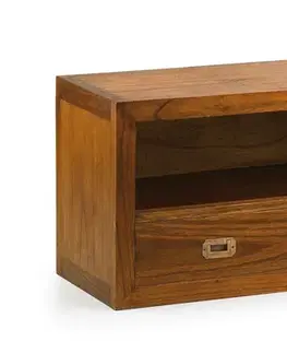 Estila Designový dřevěný TV stolek Star se dvěma zásuvkami a poličkou 90cm