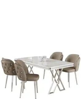 Dining Table & Chairs Set (5 Pieces) Rigel - White, Chrome, Cappuccino