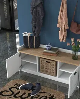 Nástěnný věšák s botníkem Polo White and Walnut